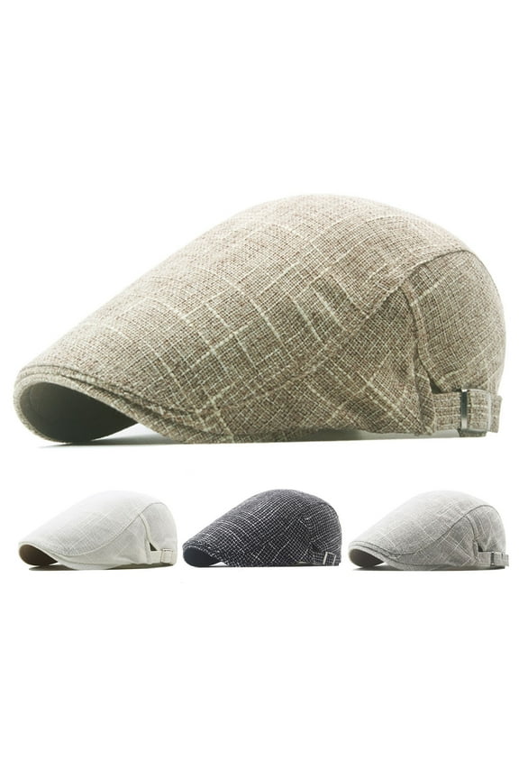 Men's Classic Herringbone Tweed Wool Blend Flat Cap Ivy Gatsby Newsboy Cabbie Driving Hat