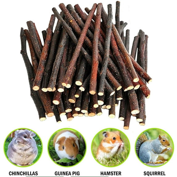 AURORA TRADE Natural Apple Sticks Pet Snacks Chew Toys for Guinea Pigs Chinchilla Squirrel Hares Hamster Guinea Pigs, 20/40/60PCS