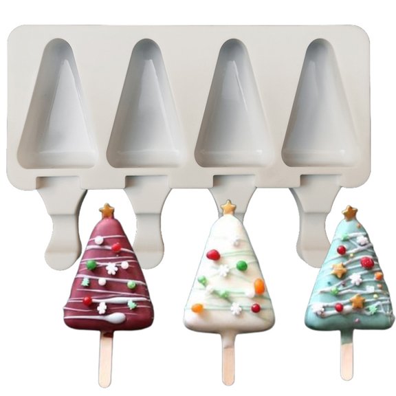 AURORA TRADE Popsicle Molds, Ice Pop Molds Silicone 4 Cavities Ice Cream Mold Oval Cake Pop Mold for DIY Popsicle