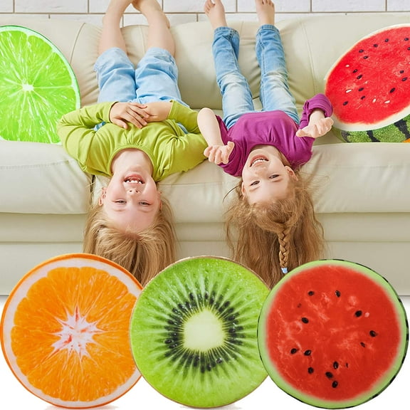 AURORA TRADE Round Throw Pillows 13 Inch , 3D Print Orange/Kiwi//Watermelon Decorative Plush Funny Fruit Stuffed Cushions Toy Seat Pad for Couch, Chair, Floor, Sofa
