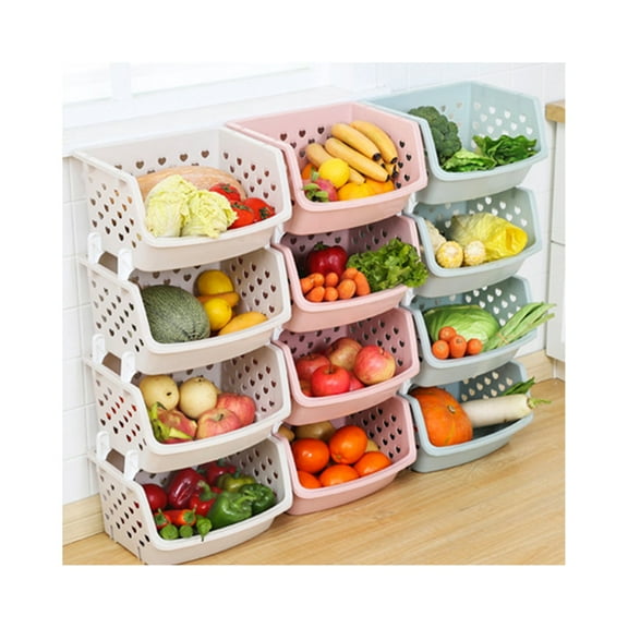 AURORA TRADE Stackable Storage Bins Plastic Baskets Rack Stacking Stand Organizer for Vegetable Fruit Food Kitchen Bathroom