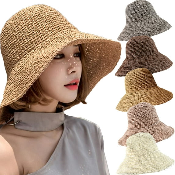 AURORA TRADE Women Floppy Straw Sun Hat Foldable Packable Wide Brim Summer Beach Hat Bucket Hat
