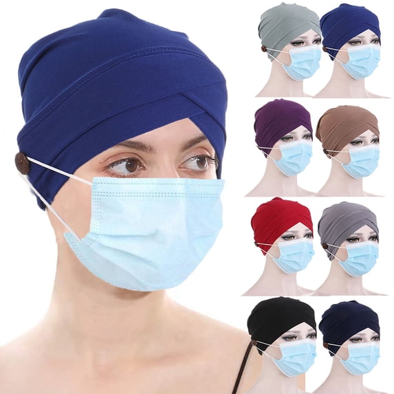 AURORA TRADE Women Working Cap with Buttons Women Scrub Cap Yoga Sports Beanie Workout at Home Turban Headwrap Protect Ears Chemo Hats