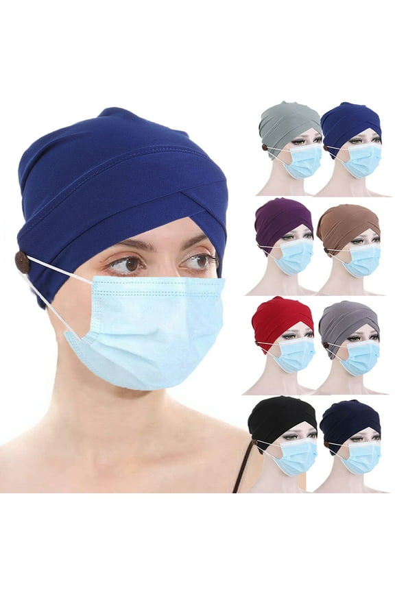 Women Working Cap with Buttons Women Scrub Cap Yoga Sports Beanie Workout at Home Turban Headwrap Protect Ears Chemo Hats