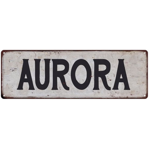 AURORA Vintage Look Rustic Metal 6x18 Sign City State 106180041042