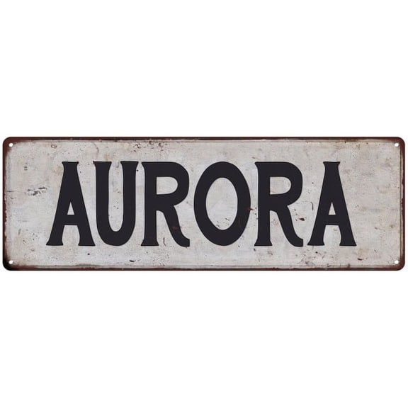 AURORA Vintage Look Rustic Metal 8x24 Sign City State 108240041042
