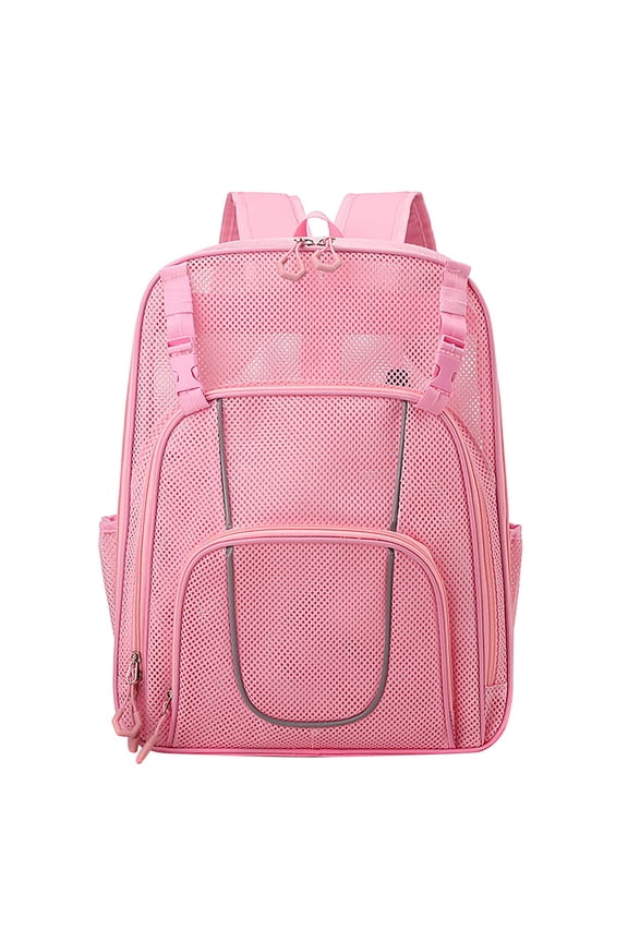 AURORADY 2026 Sales Hot Pink Mesh Backpack Silver Reflective Trim Multi Layer Zipper Compartments See Through Net Daypack Swimming Beach Gym Travel School Backpack Dual Side Mesh Bottle Pockets