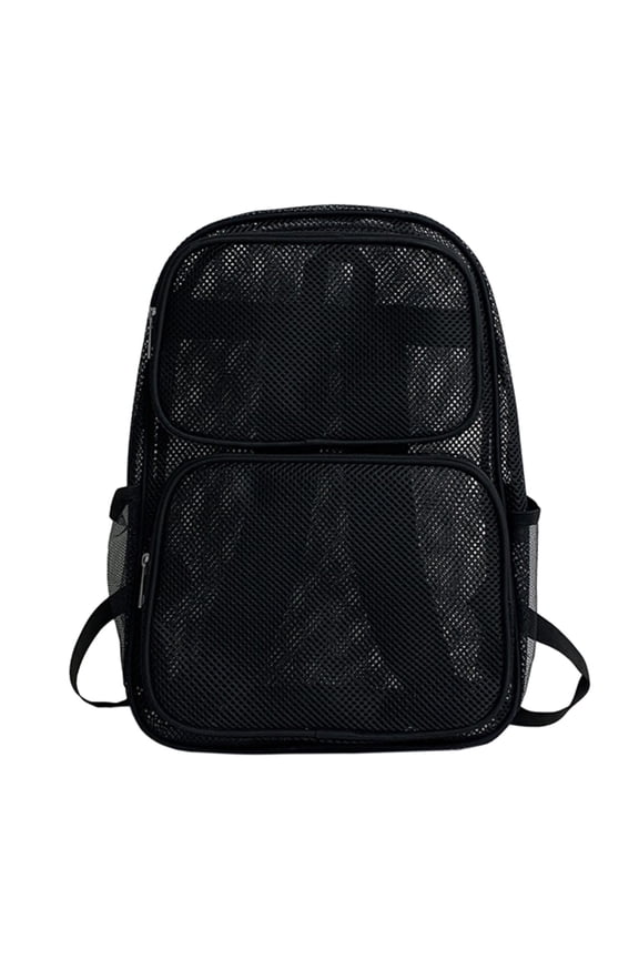 AURORADY Hot Sales Black Full Mesh Breathable Backpack Double Front Zipper Pockets See Through Net Daypack Lightweight Swimming Beach Gym Travel School Backpack Single Side Mesh Water Bottle Pocket