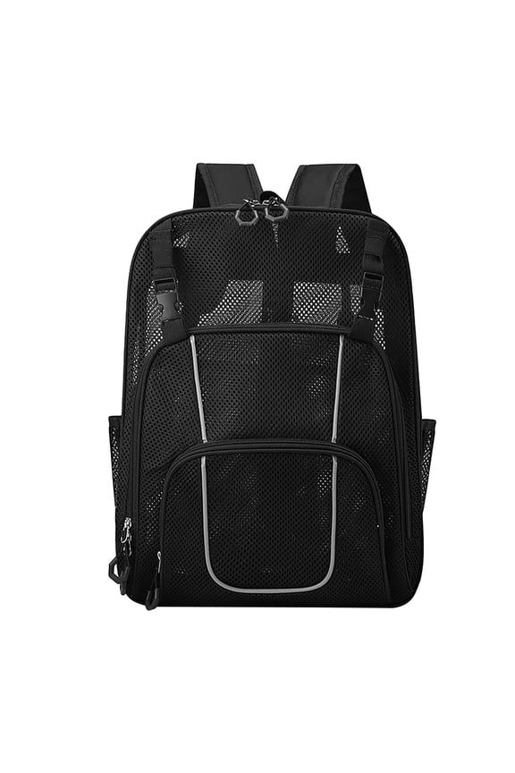 AURORADY Hot Sales Black Mesh Backpack Silver Reflective Trim Multi Layer Zipper Compartments See Through Net Daypack Swimming Beach Gym Travel School Backpack Dual Side Mesh Bottle Pockets