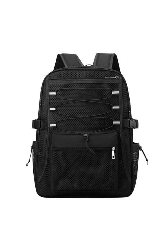 AURORADY Hot Sales Black Thick Full Mesh Breathable Backpack Multi Zipper Compartments See Through Net Daypack Lightweight Swimming Beach Gym Travel School Backpack Dual Side Water Bottle Pockets