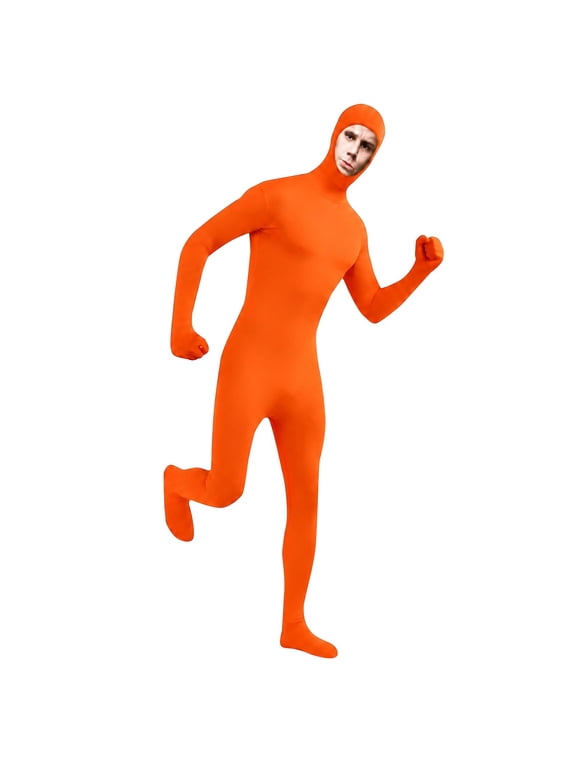 Orange Adult Full Body Suit Costume, Bodysuit for Women and Men, Widened Crotch & Zipper Extension Design, Stretchy Spandex Halloween Cosplay Jumpsuit