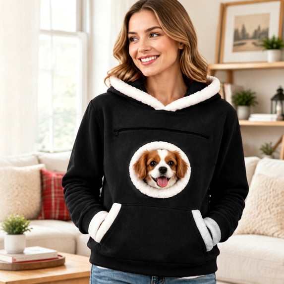 AURORADY Pet Pouch Hoodie for Women Oversized Fleece Sweatshirt with Zipper Cat Dog Carrier Pullover Top