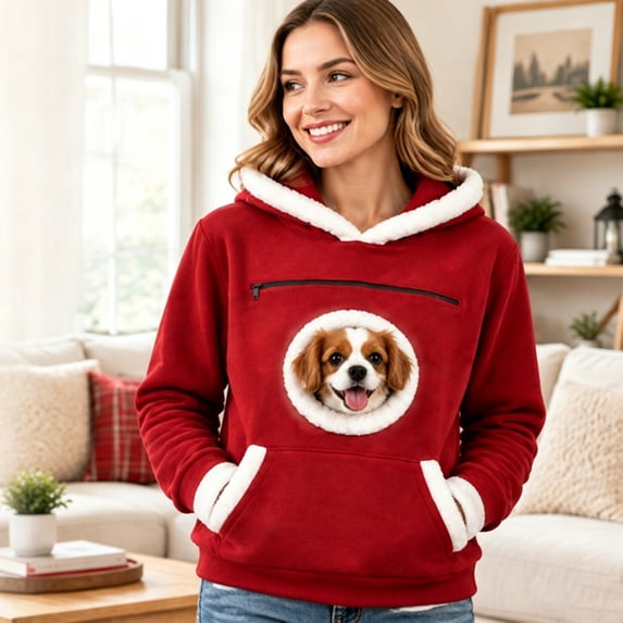 AURORADY Pet Pouch Hoodie for Women Oversized Fleece Sweatshirt with Zipper Cat Dog Carrier Pullover Top