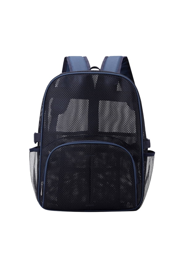 AURORADY Sales Today Navy Mesh Backpack with Padded Straps Large See Through Net Daypack Lightweight Multi Zipper Front Pocket Dual Side Water Bottle Holders Swimming Beach Gym Travel School