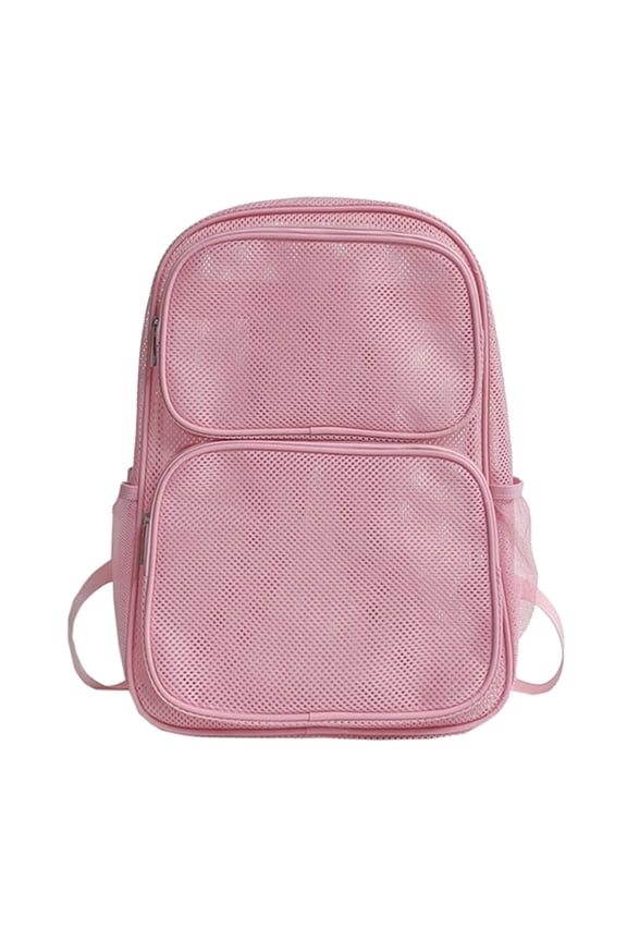 AURORADY Sales Today Pink Full Mesh Breathable Backpack Double Front Zipper Pockets See Through Net Daypack Lightweight Swimming Beach Gym Travel School Backpack Single Side Mesh Water Bottle Pocket