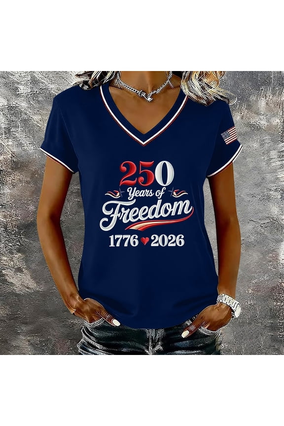 Usa 250th Anniversary Shirts Vintage V Neck 1776 Patriotic T-Shirt USA 251 Anniversary Top Graphic Tee Day, M