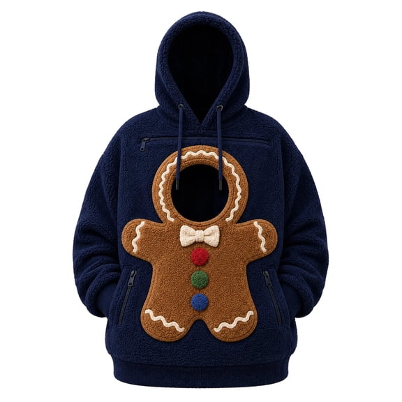 AURORADY Women's Christmas Fleece Hoodie with Pet Pouch Oversized Pullover Sweatshirt Cat Dog Carrier Top