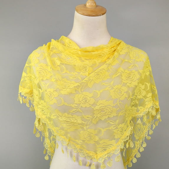 AURORADY Women's Floral Lace Crochet Sheer Scarf Lightweight Triangular Shawl Wrap with Tassel Fringes
