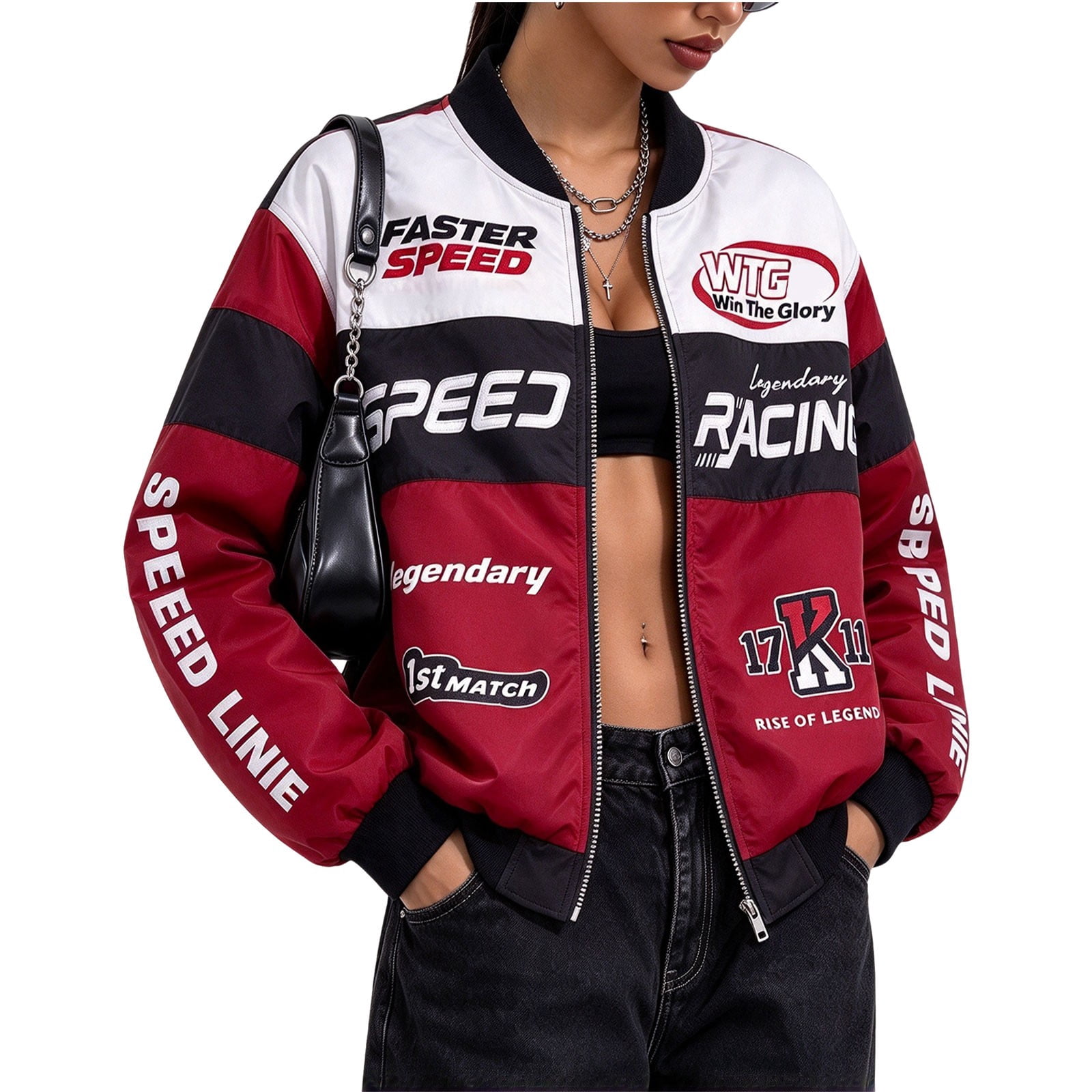 Kids Racing Jacket AURORADY Women's Vintage Race Car Driver Jacket, Zip Up Bomber Jacket ...