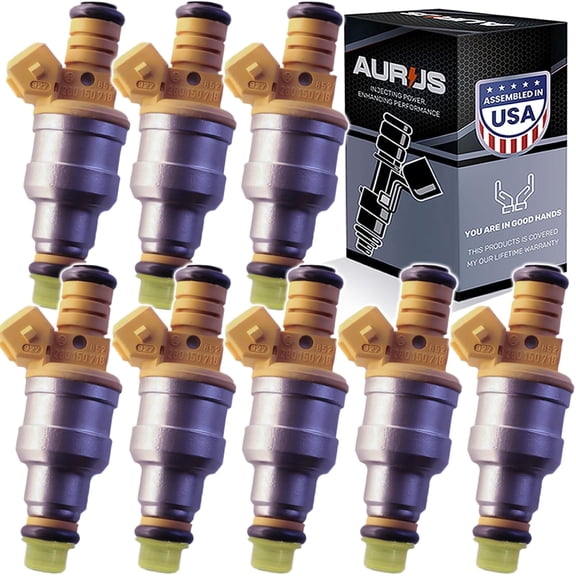 AURUS OEM 8Pcs Fuel Injectors Compatible with 1985-1996 1997 Ford Bronco F-150 F150 F-250 F250 F-350 F350 Econoline Club Wagon 5.0L 5.8L V8 0280150718 E5TE-B1B 822-11111 Pintle nozzle (SET of 8)