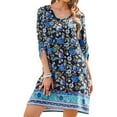 thumbnail image 1 of AUSDIOCA Beach Cover Up Dress for Women Floral Printed V Neck Boho Dresses 3/4 Sleeve Short Loose Dress for Summer, 1 of 5