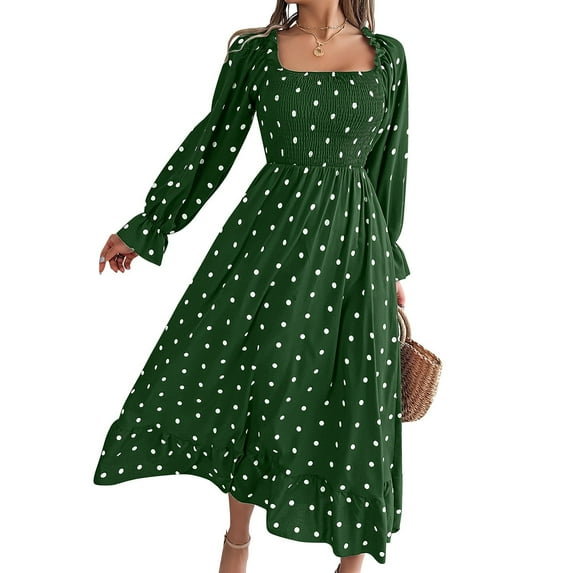 AUSDIOCA Puff Long Sleeve Maxi Dress for Women Casual Square Neck Garden Party Floral Dresses for Summer or Spring