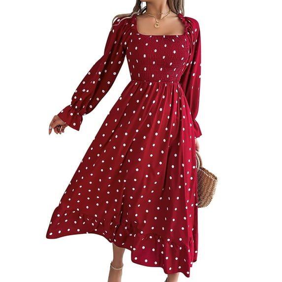 AUSDIOCA Puff Long Sleeve Maxi Dress for Women Casual Square Neck Garden Party Floral Dresses for Summer or Spring