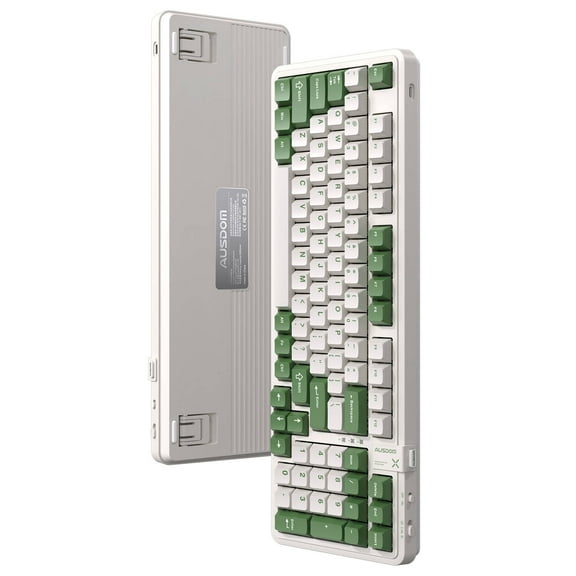 AUSDOM 98Pro Wireless Mechanical Gaming Keyboard - Linear Switches, Hot Swappable, White Backlit, Tri-Mode (Bluetooth/2.4GHz/USB-C), Gasket Mount, Pre-Lubed, 97% Compact Layout (Green & White)