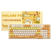 AUSDOM 98Pro Wireless Mechanical Gaming Keyboard - Tri-Mode (Bluetooth/2.4GHz/USB-C), Hot Swappable Linear Switches, White Backlit, Gasket, PBT Keycaps, Compatible with Windows/Mac (Yellow Cat Theme)