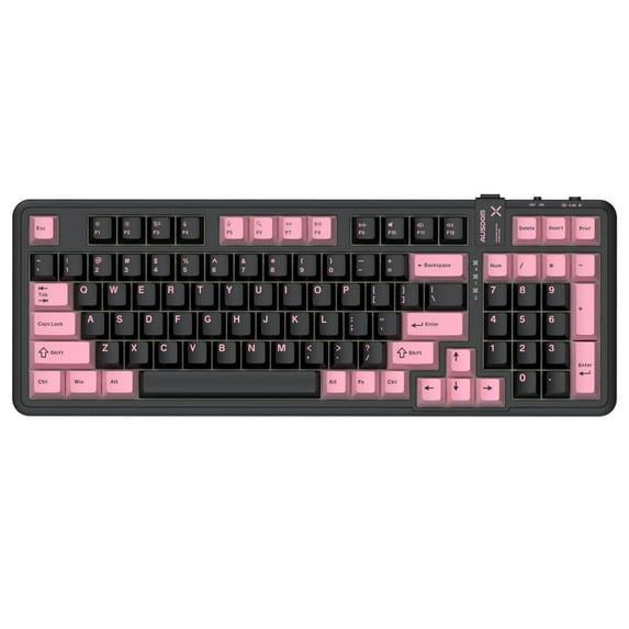 AUSDOM 98Pro Wireless Mechanical Keyboard - 97 Keys, Silent Tactile Switches, Tri-Mode (Bluetooth/2.4GHz/USB-C), Hot Swappable, White Backlit, Gasket Structure, PBT Keycaps (Black & Pink Silent)