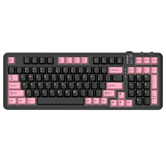 AUSDOM 98Pro Wireless Mechanical Keyboard - 97 Keys, Silent Tactile Switches, Tri-Mode (Bluetooth/2.4GHz/USB-C), Hot Swappable, White Backlit, Gasket Structure, PBT Keycaps (Black & Pink Silent)