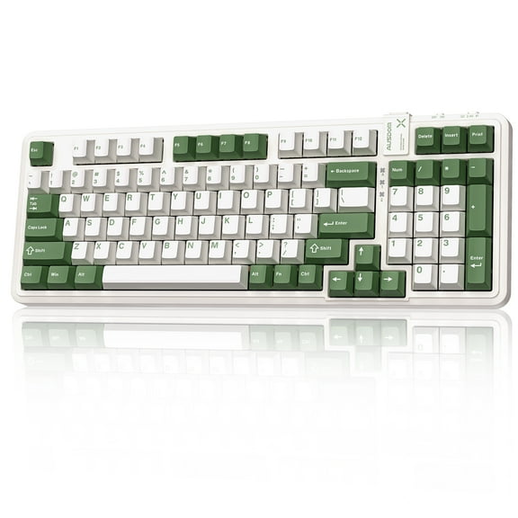 AUSDOM 98Pro Wireless Mechanical Silent Keyboard – 97Keys, Silent Tactile Switches, Hot Swappable, White Backlit, Gasket Structure, Bluetooth/2.4GHz/USB-C, Customizable (Green & White-Silent)