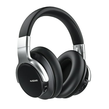 AUSDOM E7 Active Noise Cancelling Headphones, Wireless over Ear Bluetooth 5.0 Headsets with Mic, Black