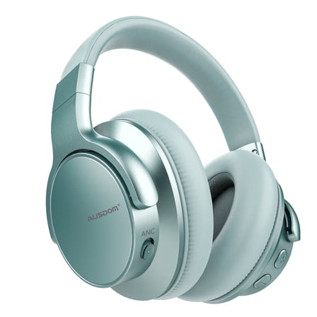 AUSDOM E7 Active Noise Cancelling Headphones,Wireless over Ear Bluetooth 5.0 Headsets with Mic,Mint Green