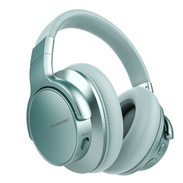 AUSDOM E7 Active Noise Cancelling Headphones,Wireless over Ear Bluetooth 5.0 Headsets with Mic,Mint Green