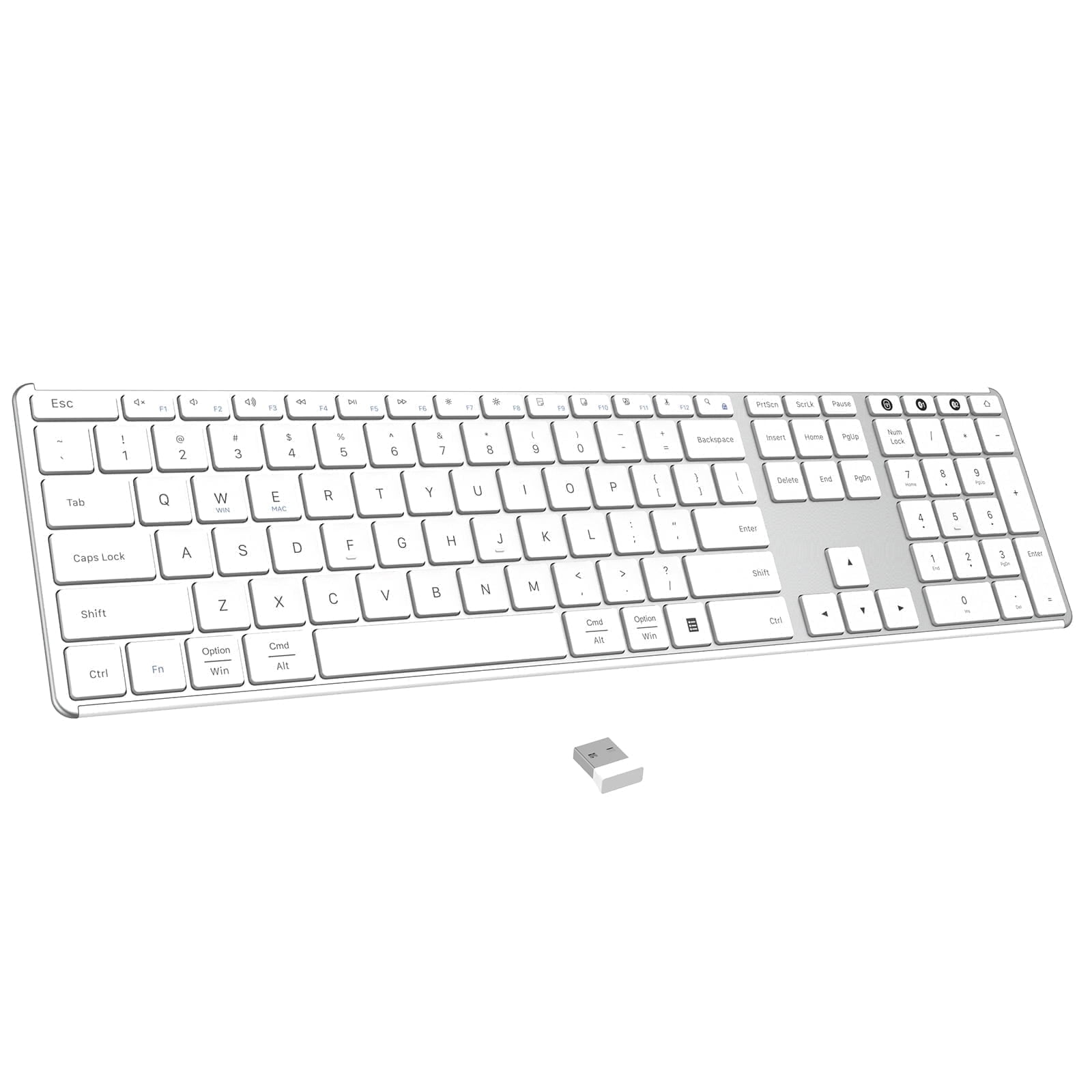 AUSDOM Full Size Keyboard with Number Pad - 2.4G Wireless Bluetooth, Quiet Slim Multi-Device Rechargeable | Compatible with PC/Mac/Windows - White