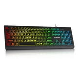 AUSDOM Large Print Backlit Wired USB Full Size Keyboard, Quiet Office ...
