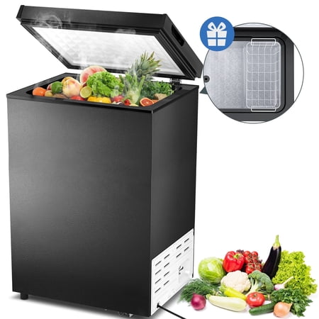 AUSEO 3.5 cu ft Top Open Door Compact Chest Freezer, Mini Freezer with 7 Gear Adjustable Temperature, Removable Storage Basket, Energy Saving, Black