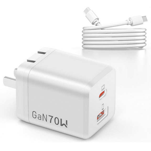 AUSIO 70W 65W USB C Fast Charger for Nintendo Switch 2/ Powers in TV Mode/Steam Deck/ROG Ally/i-Phone Air/17/17 Pro Max, Galaxy/Sam-sung Galaxy S25/S24 Ultra Tablet & LaptopWhite