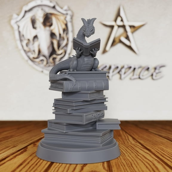 AUSPDICE Reading Dragon Miniature for Tabletop RPG Games, Unpainted Resin Figurine, Perfect for DND, Dungeon Masters, Fantasy Collectors, and RPG Gifts–AS20
