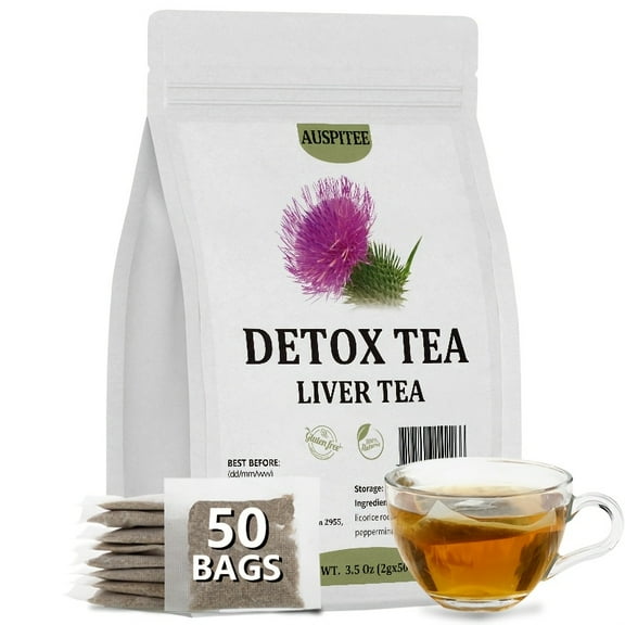 AUSPITEE Liver Detox Tea,3.5oz(2g*50bags),Dandelion Root,Milk Thistle,Peppermint,,7 Natural Ingredients Formula Herbal Tea
