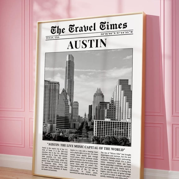 AUSTIN City Wall Art Retro Texas Newspaper Print Black and White Wall Art USA Vintage Wall Art Retro Austin Poster Girl Dorm Room Decor