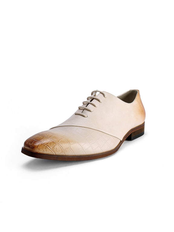 Men's Pointed Toe Oxford Dress Shoes Lace-Up Crocodile Embossed PU Leather Breathable Business Formal Oxfords