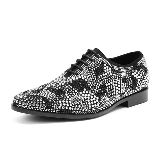 AUSTIN MILL Men's Sparkly Rhinestone Dress Shoes, Lace-Up Oxford Prom Party Shoes, Fashion Low-Top Tuxedo Footwear with Round Toe