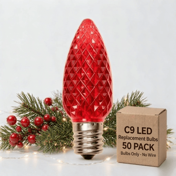 AUSTINCOAST 50-Pack C9 Red Strawberry LED Christmas Light Bulbs, Shatterproof E17 Base Replacements.