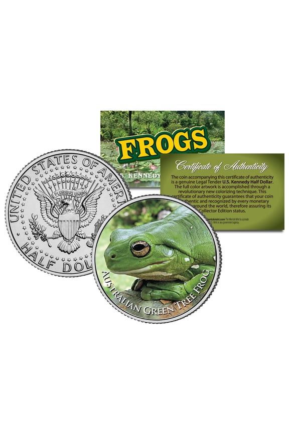 AUSTRALIAN GREEN TREE FROG * Collectible Frogs * JFK Kennedy Half Dollar US Coin