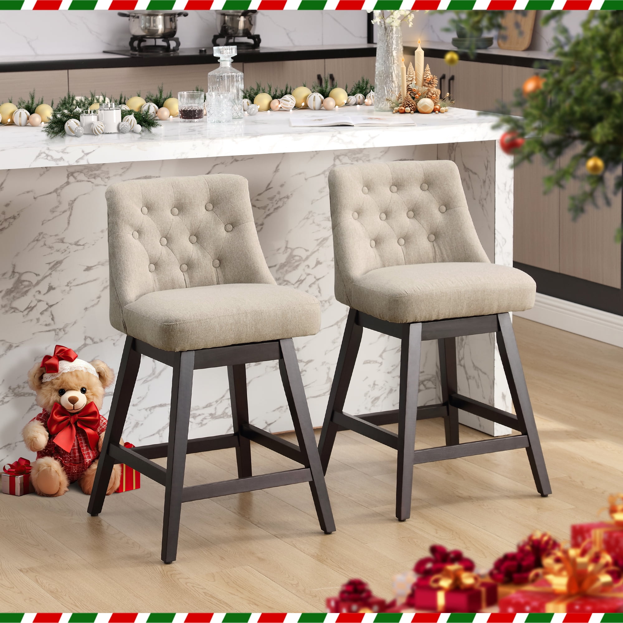 AUSTUFF 26" Swivel Counter Height Bar Stools Set of 2 Fabric Barstools