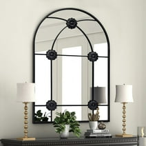 AUSTUFF Arched Wall Mirror 24"x36" Mirrors for Wall Black 3D Carved Flowers