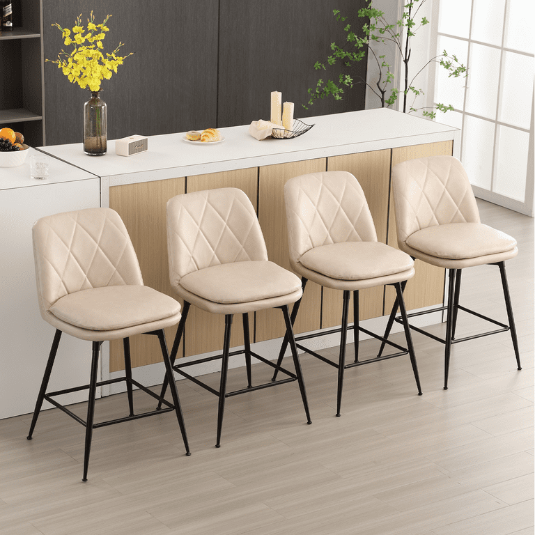 Tewloss 24 inch Counter Height Bar Stools Set of 4 Swivel Barstools Faux Leather Kitchen Chairs Cream Size 26 Height Set of 4 Beige