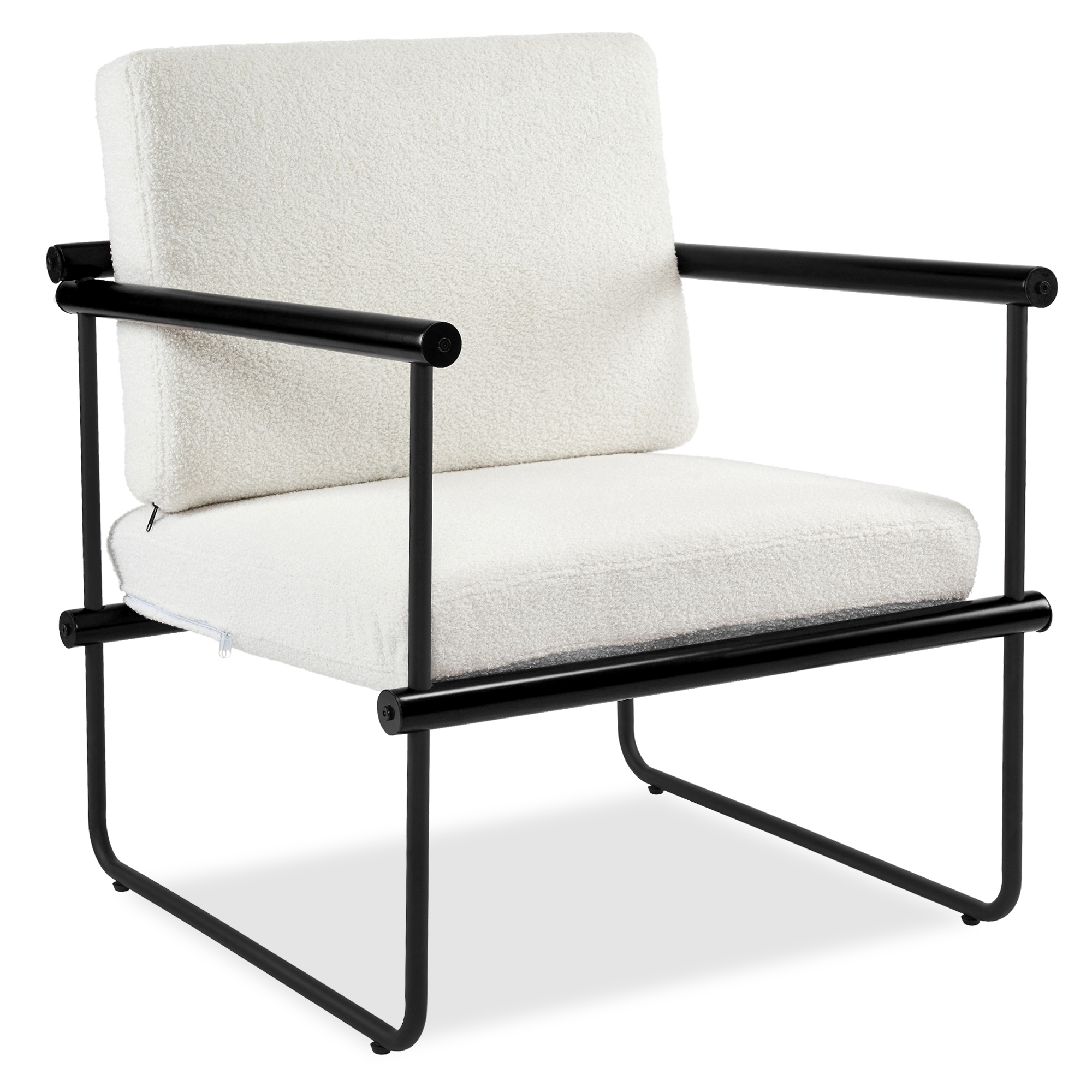 AUSTUFF Boucle Chair Accent Armchair with Metal Wooden Frame, Black